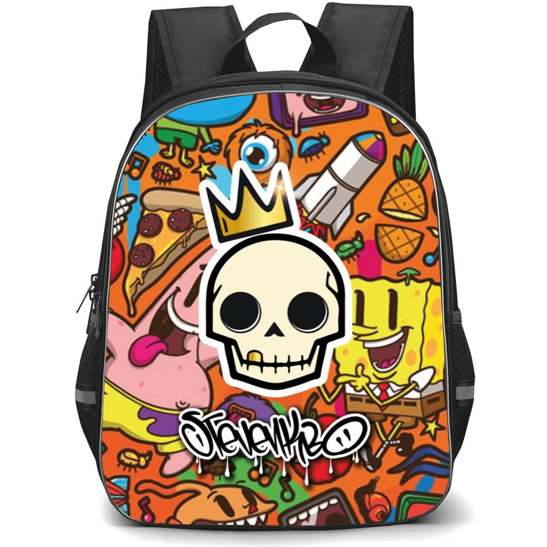 Pop Art Pattern Backpack StudentPack - Skull Crown Nickelodeon Cartoon