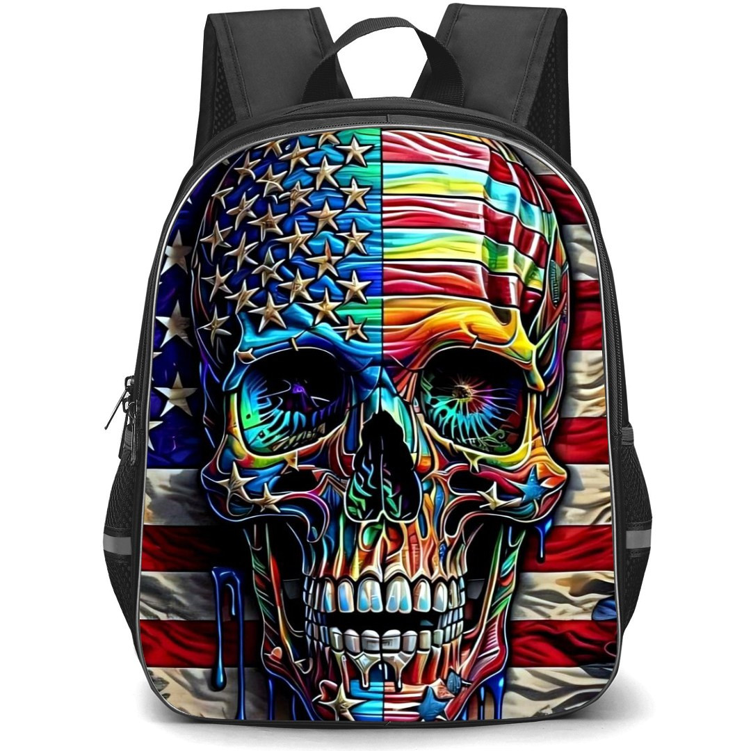 Pop Art Pattern Backpack StudentPack - Skull Flag of America Background