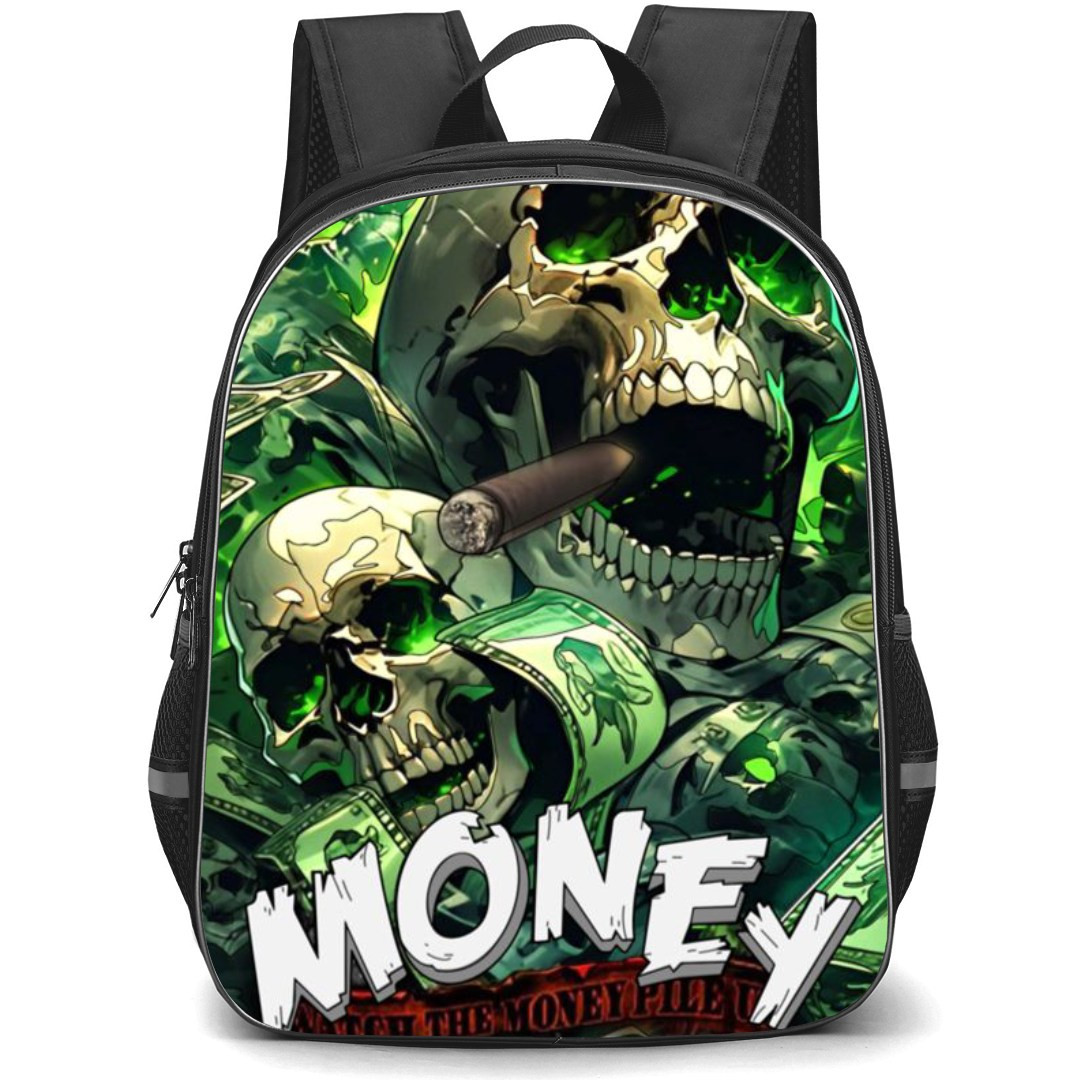 Pop Art Pattern Backpack StudentPack - Skull Smoking Cigar Money Pile