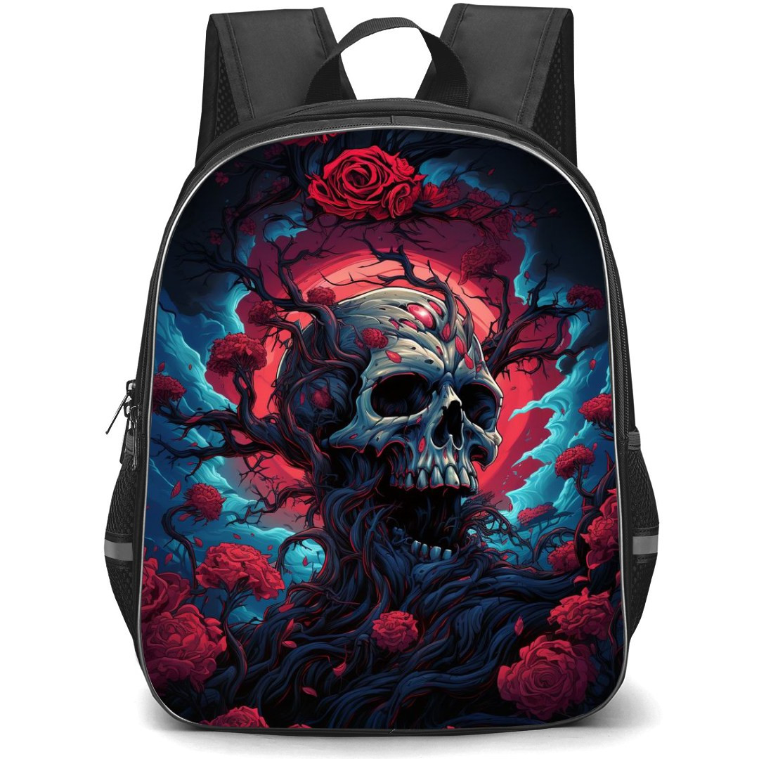 Pop Art Pattern Backpack StudentPack - Skull on Red Roses