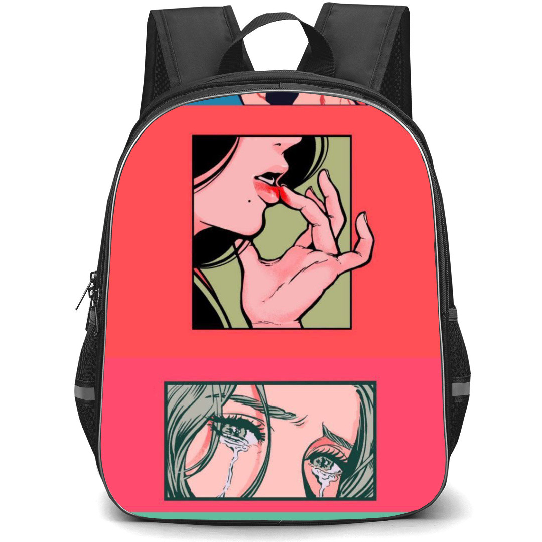 Pop Art Pattern Backpack StudentPack - Smoke Lips Tears and Earrings
