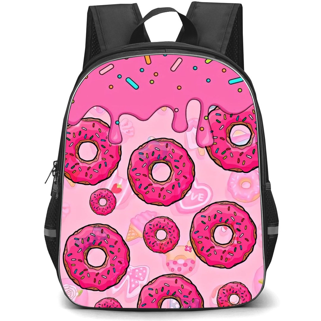 Pop Art Pattern Backpack StudentPack - Strawberry Donuts Pink Background