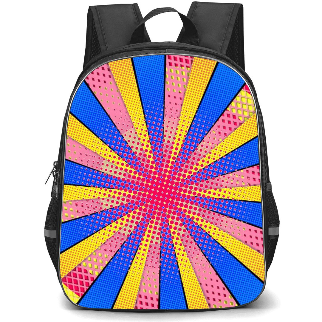 Pop Art Pattern Backpack StudentPack - Sunburst Comic Blue Pink and Yellow