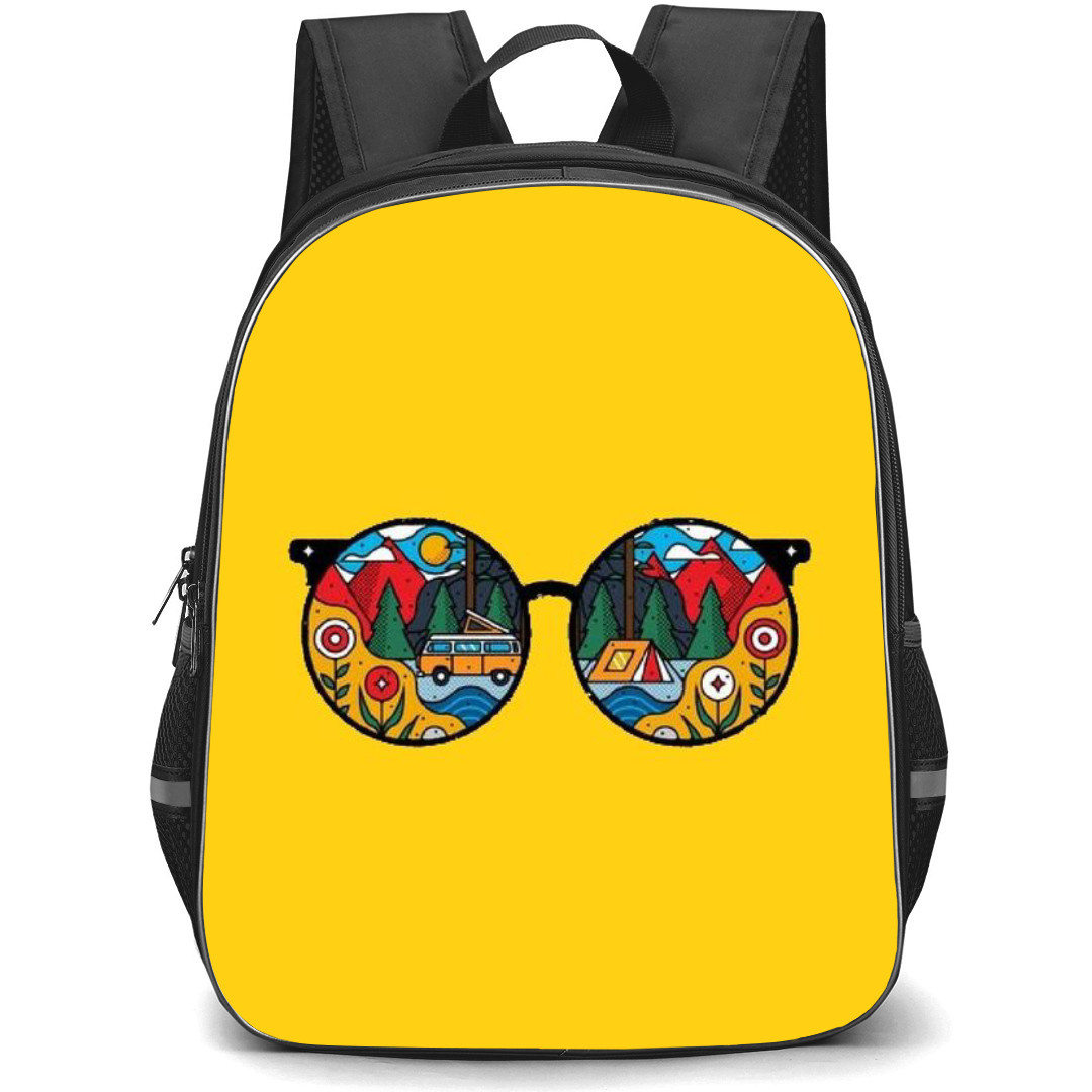 Pop Art Pattern Backpack StudentPack - Sunglass Nature Reflection Yellow Background