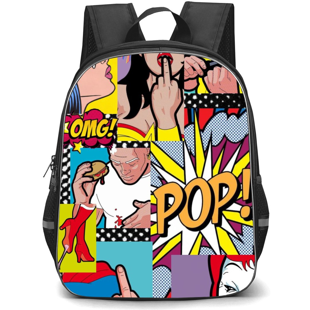 Pop Art Pattern Backpack StudentPack - Superman Middle Finger Dot Background