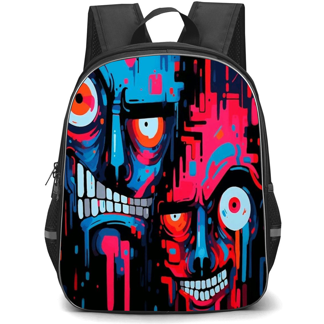 Pop Art Pattern Backpack StudentPack - Terminator in Blue and Pink