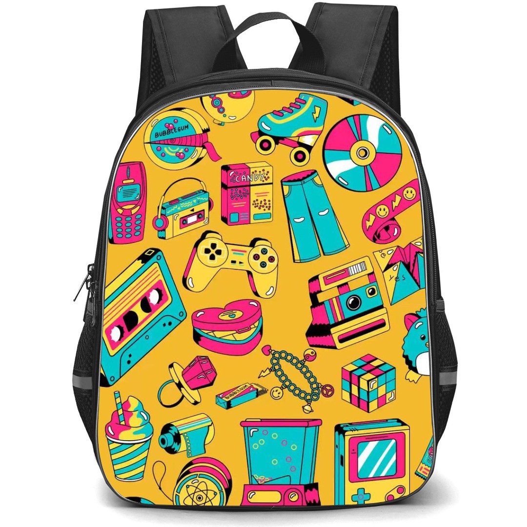 Pop Art Pattern Backpack StudentPack - Toys from 90s Neon and Yellow Background