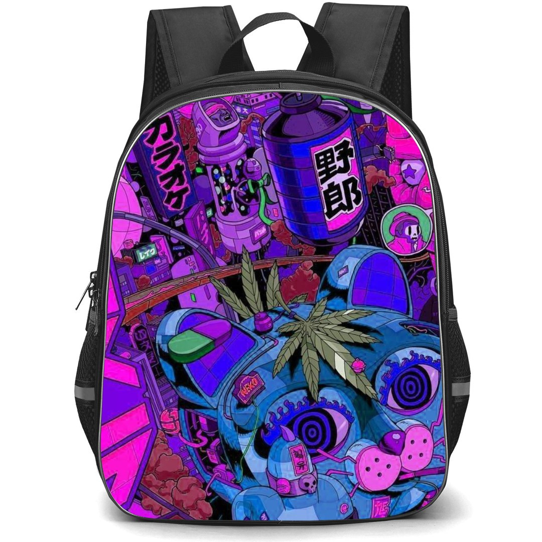Pop Art Pattern Backpack StudentPack - Trippy Cat City Illustration