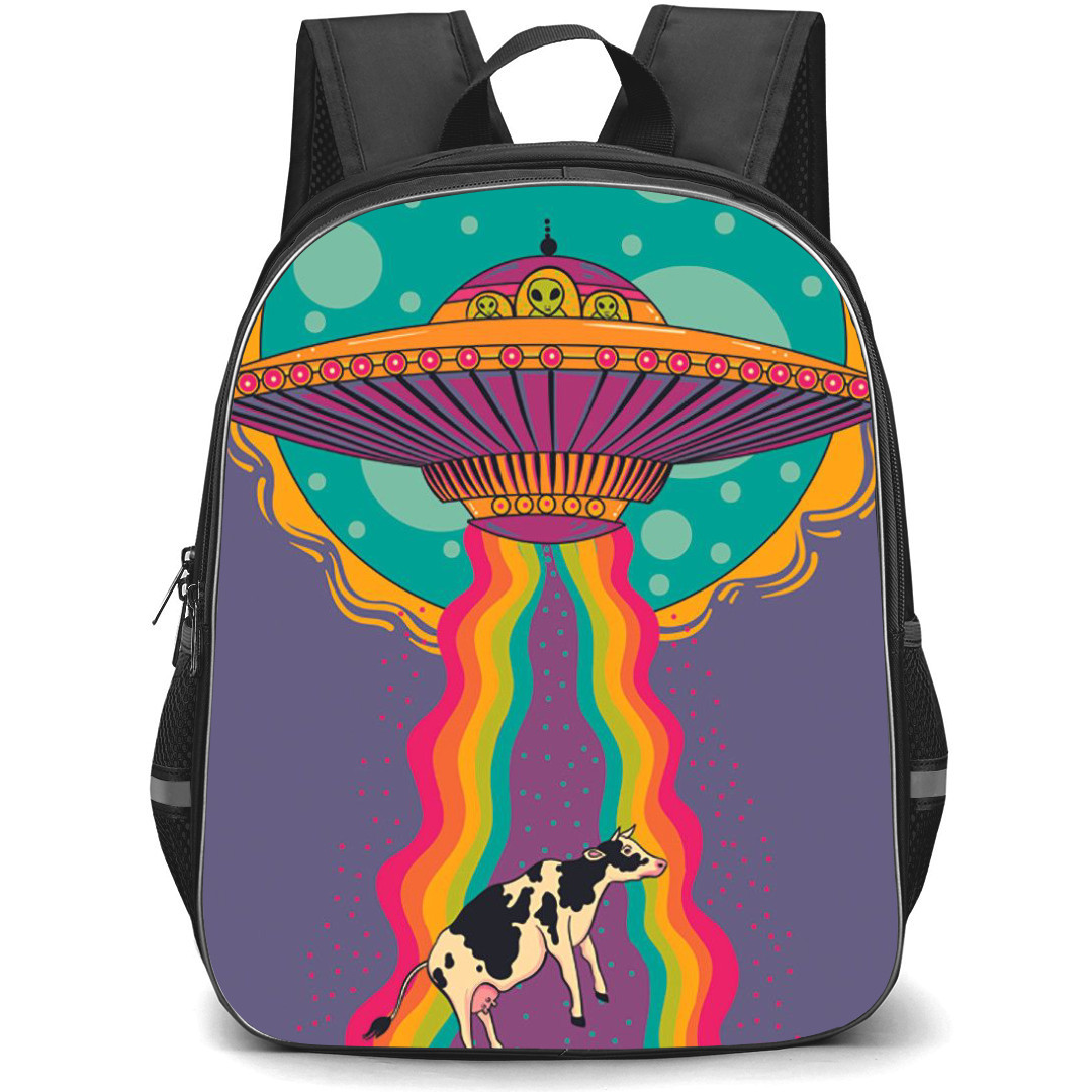 Pop Art Pattern Backpack StudentPack - UFO Abducting Cow Illustration