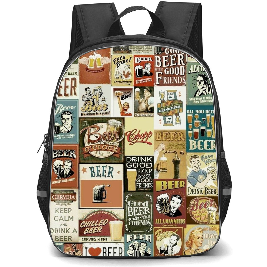 Pop Art Pattern Backpack StudentPack - Vintage Beer Signages Collage