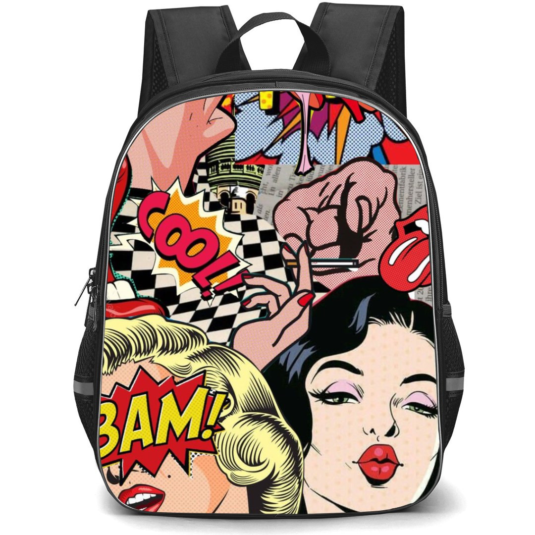 Pop Art Pattern Backpack StudentPack - Woman Kiss Pose Hand with Cigarette