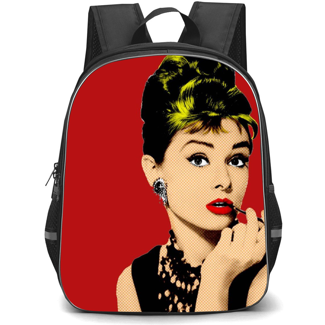 Pop Art Pattern Backpack StudentPack - Woman Putting Liptint On Red Background