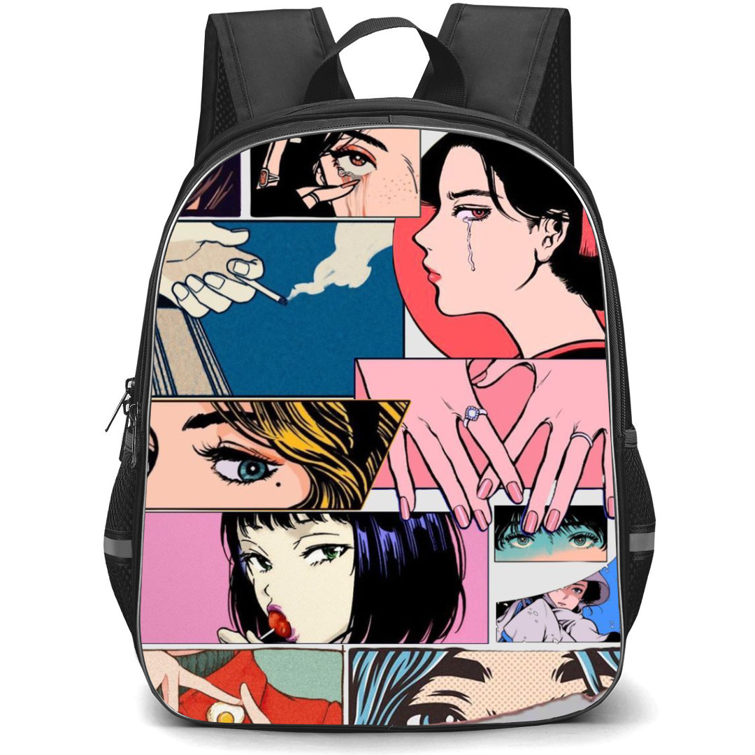 Pop Art Pattern Backpack StudentPack - Women Eyes Comic Art Collage