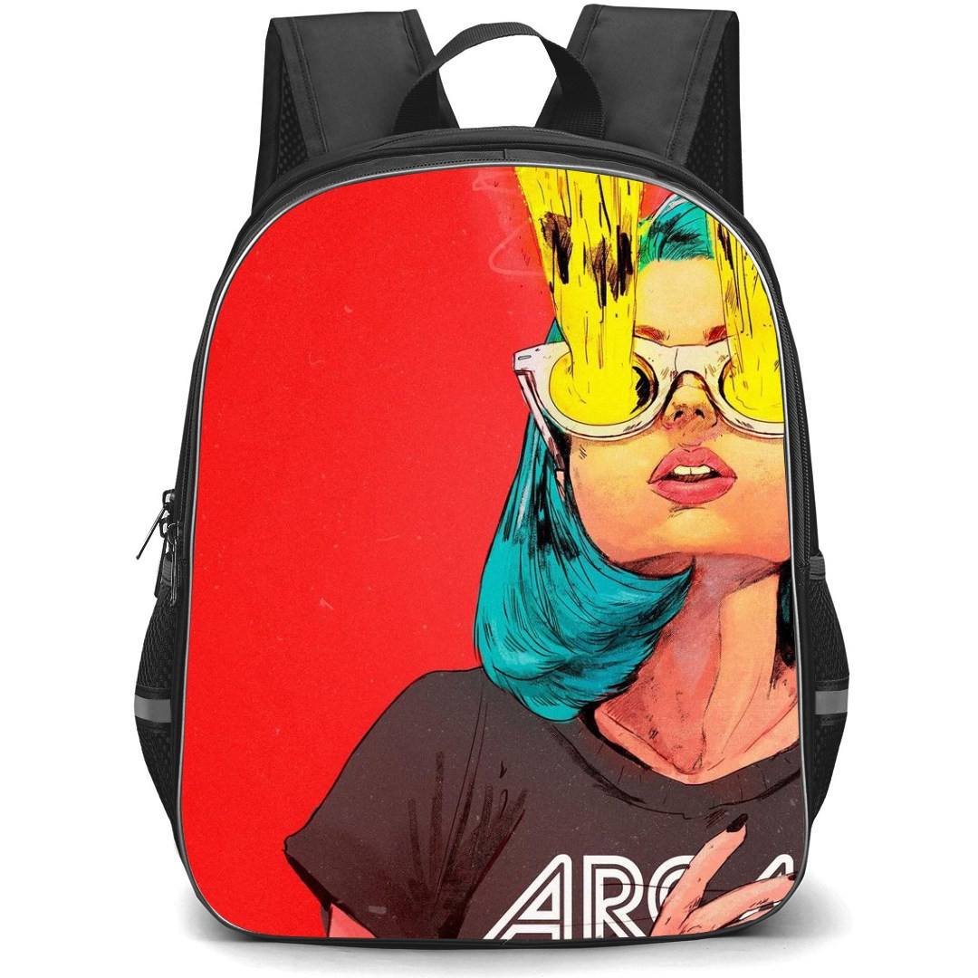 Pop Art Pattern Backpack StudentPack - Yellow Laser Girl Red Background