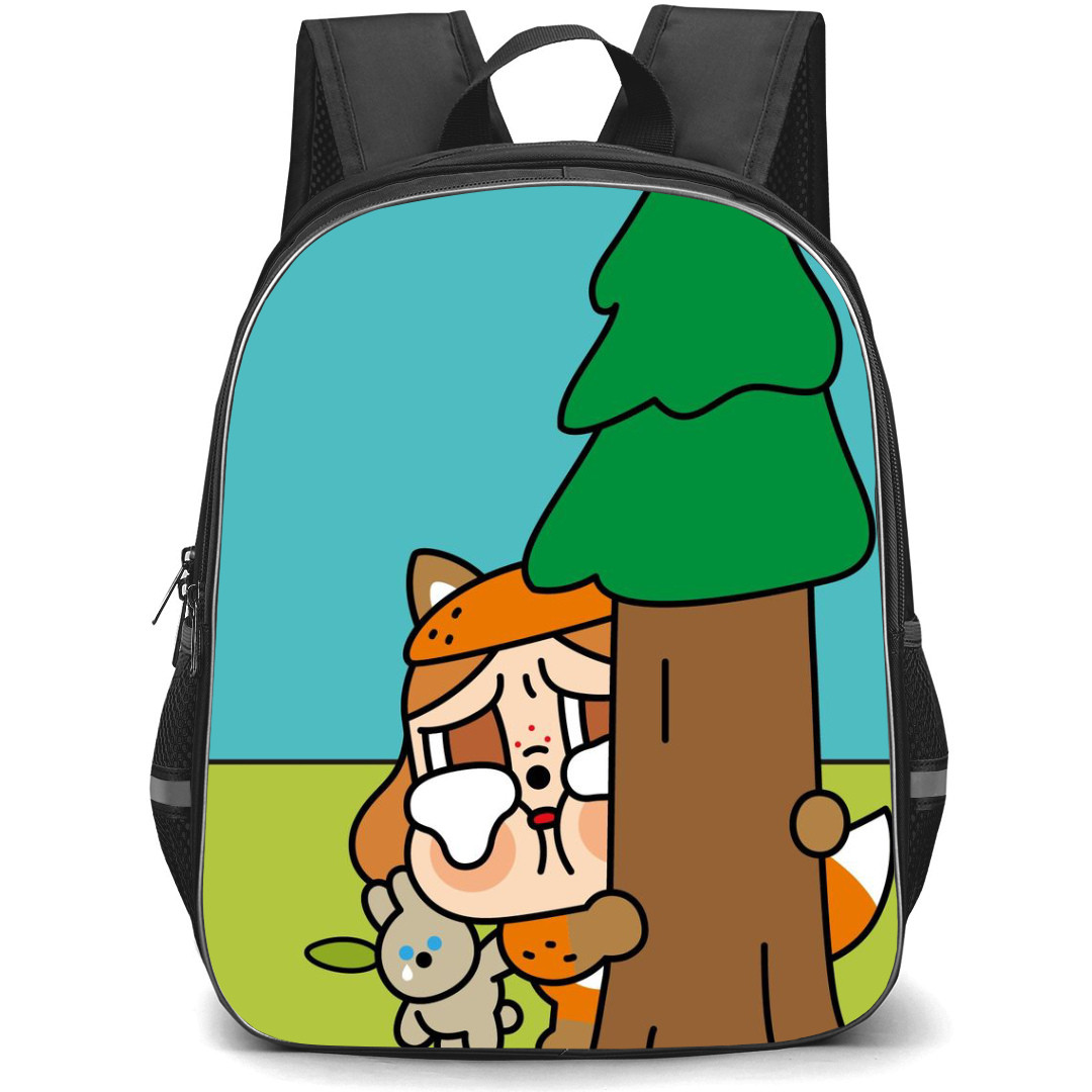 Pop Mart CryBaby Cry Baby Backpack StudentPack - Cry Baby Peeking Behind Tree Illustration