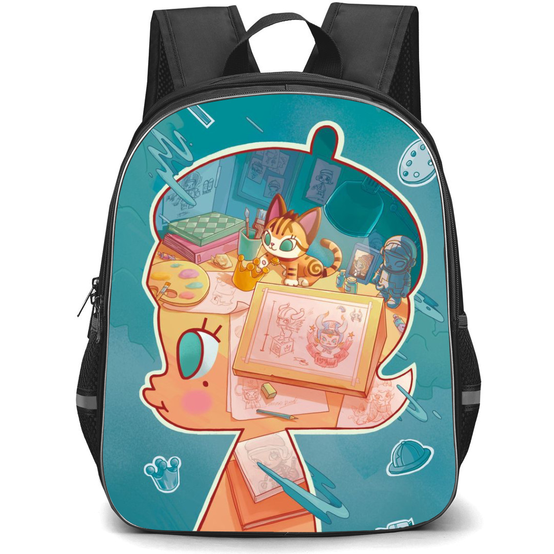 Pop Mart Molly Backpack StudentPack - Molly Side Portrait Blue Background