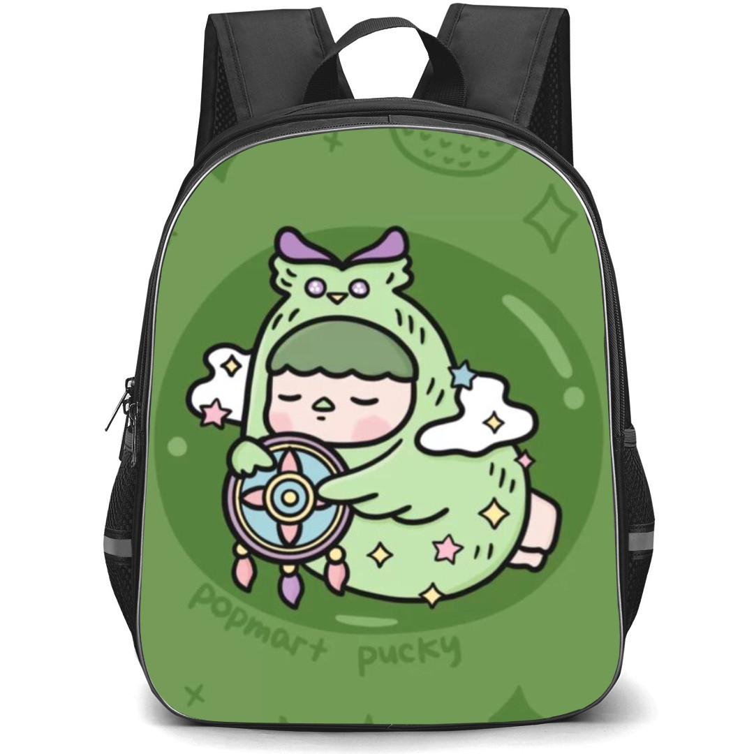 Pop Mart Pucky Backpack StudentPack - Pucky Portrait Green Pattern Art Background