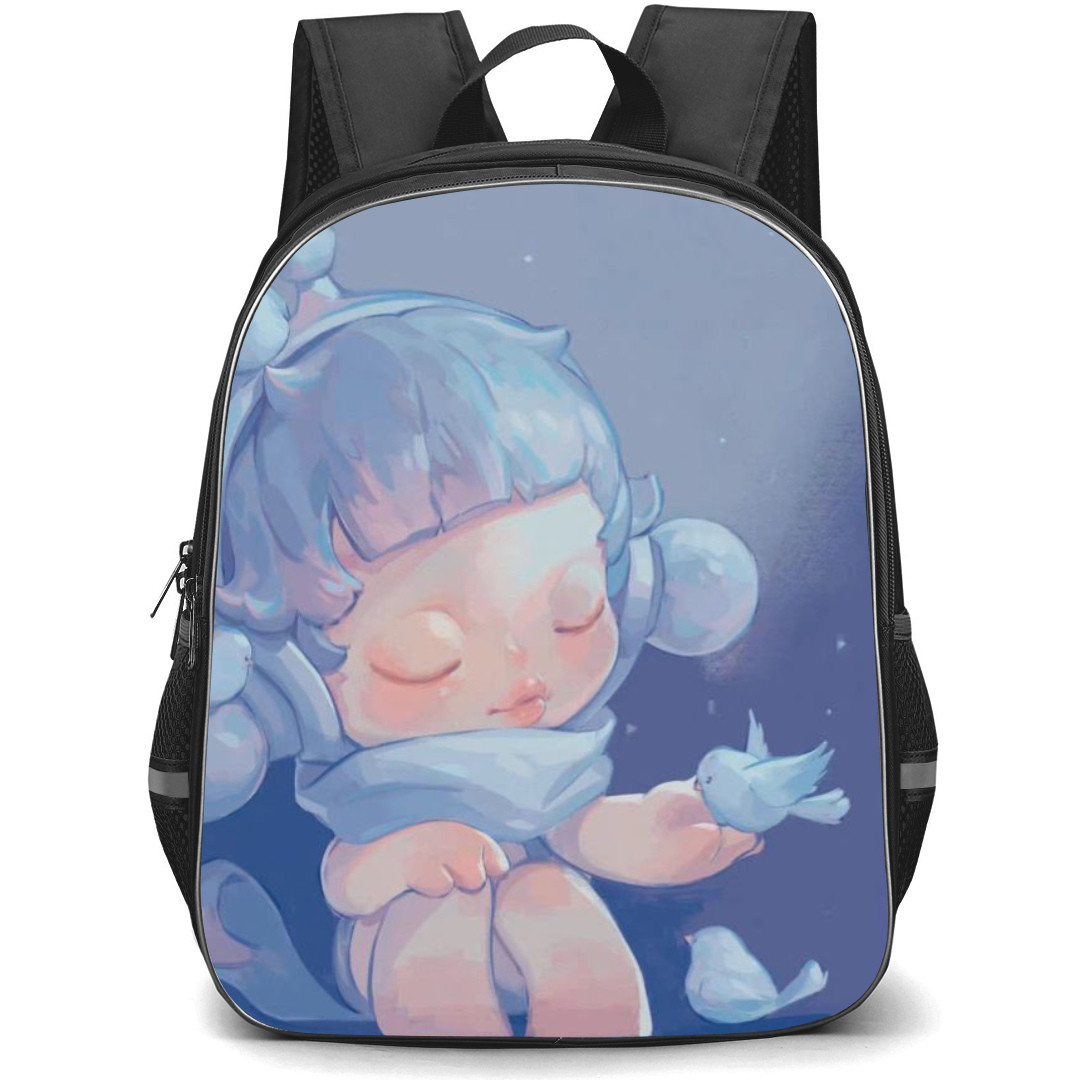 Pop Mart Skull Panda Backpack StudentPack - Skull Panda Sitting Blue Background