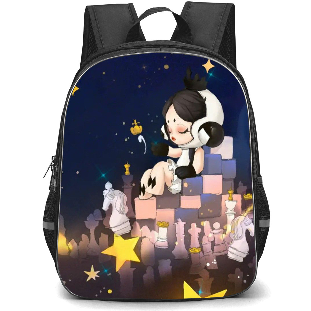Pop Mart Skull Panda Backpack StudentPack - Skull Panda Sitting On Chessboard Illustration