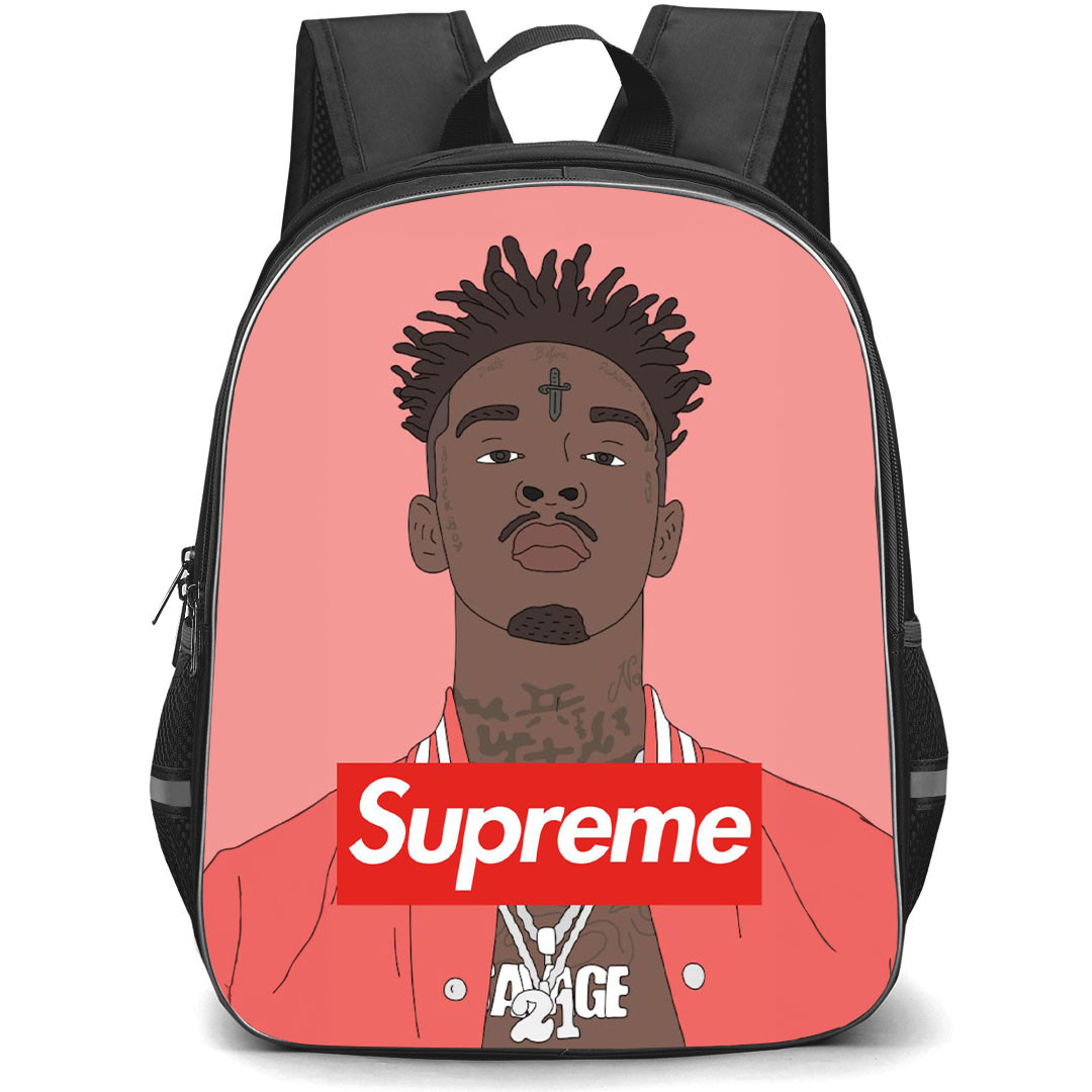 21 Savage Backpack StudentPack - 21 Savage Supreme Portrait Illustration Art On Pink Background