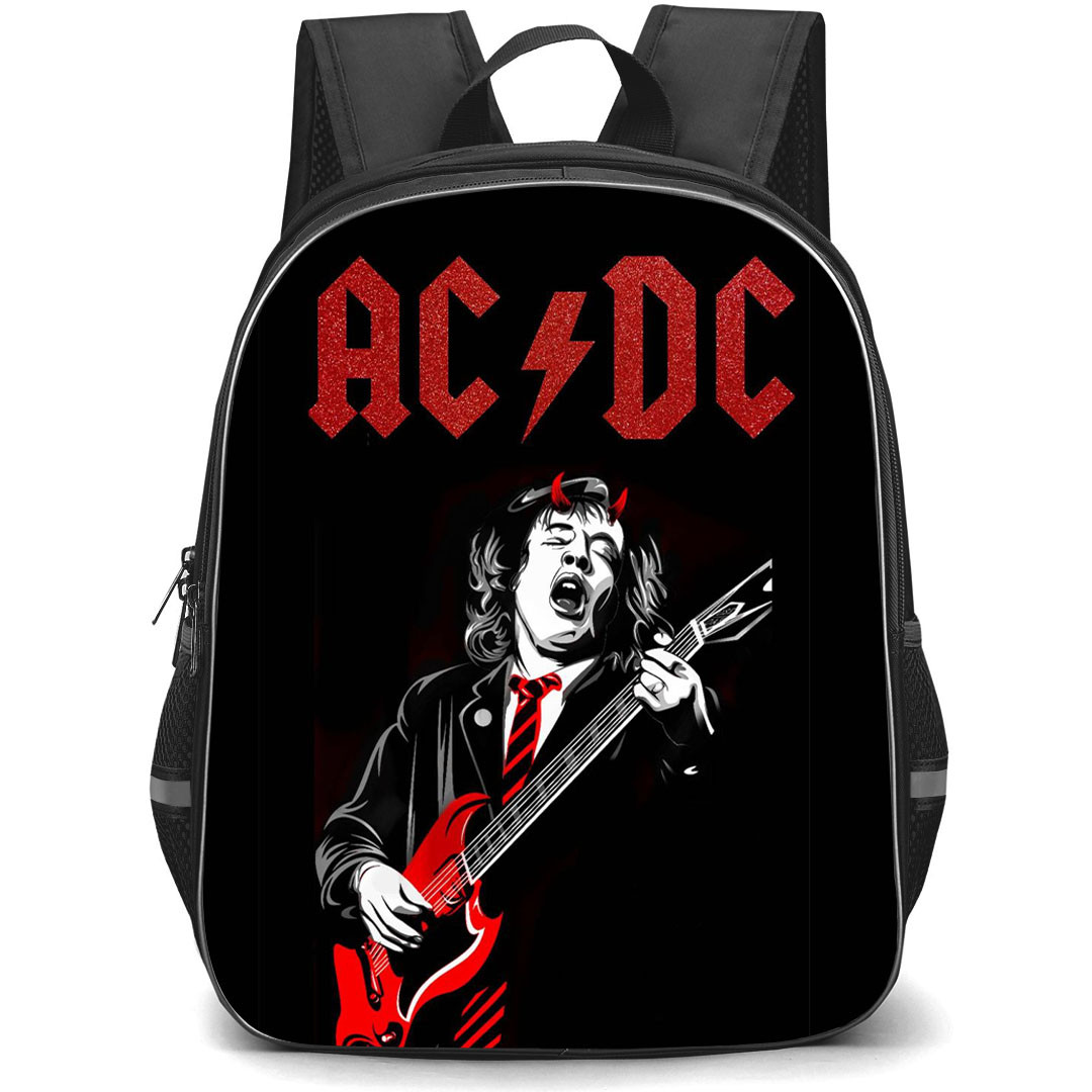 ACDC Angus Young Backpack StudentPack - ACDC Angus Young Playing Guitar Illustration Art On Black Background