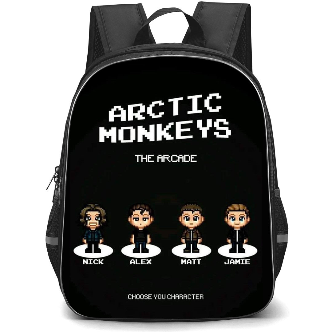Arctic Monkeys Backpack StudentPack - Arctic Monkeys Members in Pixel Art On Black Background
