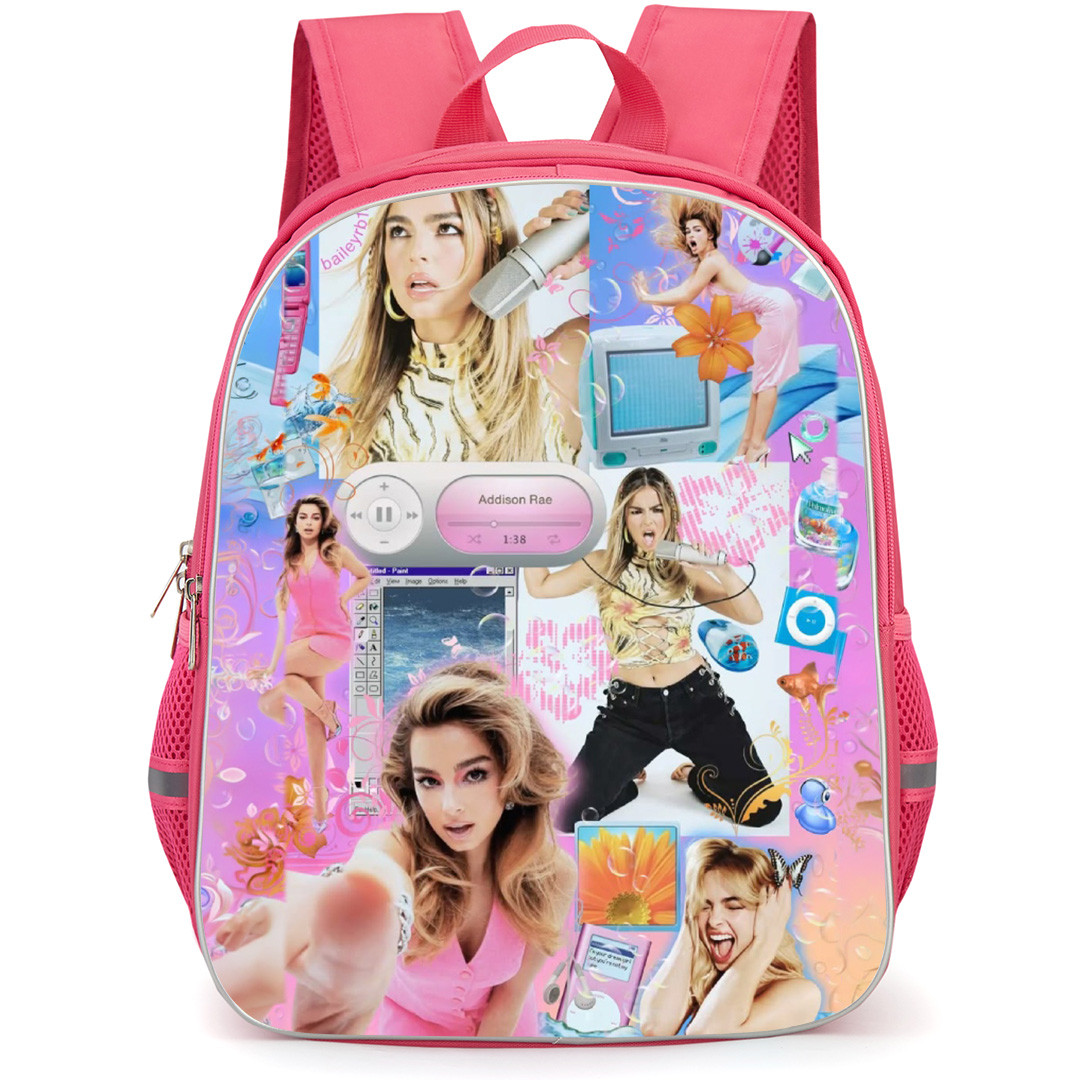 Addison Rae Backpack School Bag StudentPack - Addison Rae Collage Pink Blue Background
