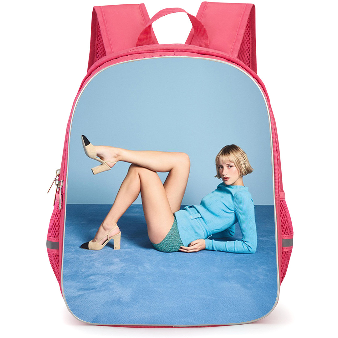 Angele Backpack School Bag StudentPack - Angele Cross Leg Posture Photoshoot On Blue Floor Poster