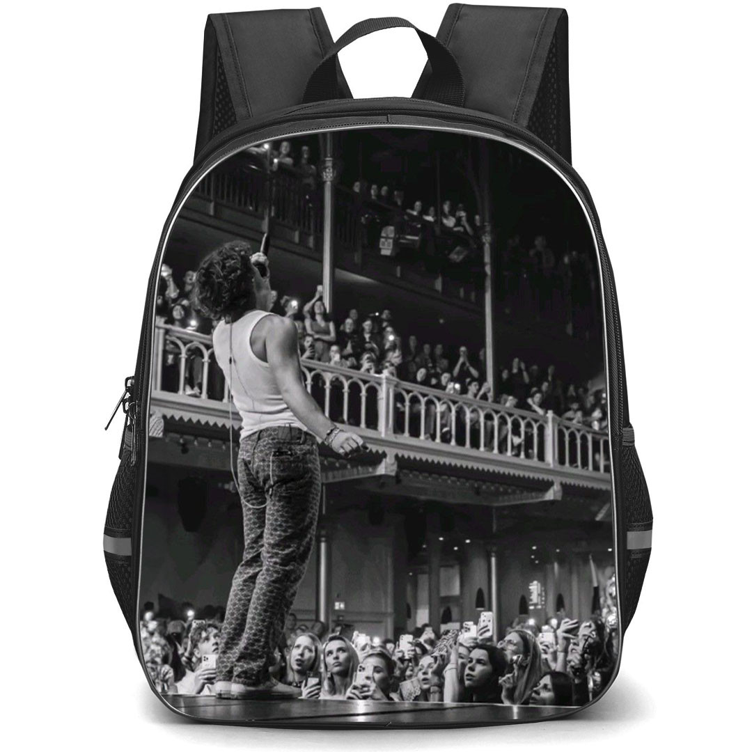 Benson Boone Backpack StudentPack - Benson Boone Singing And Holding Flower Grayscale Poster