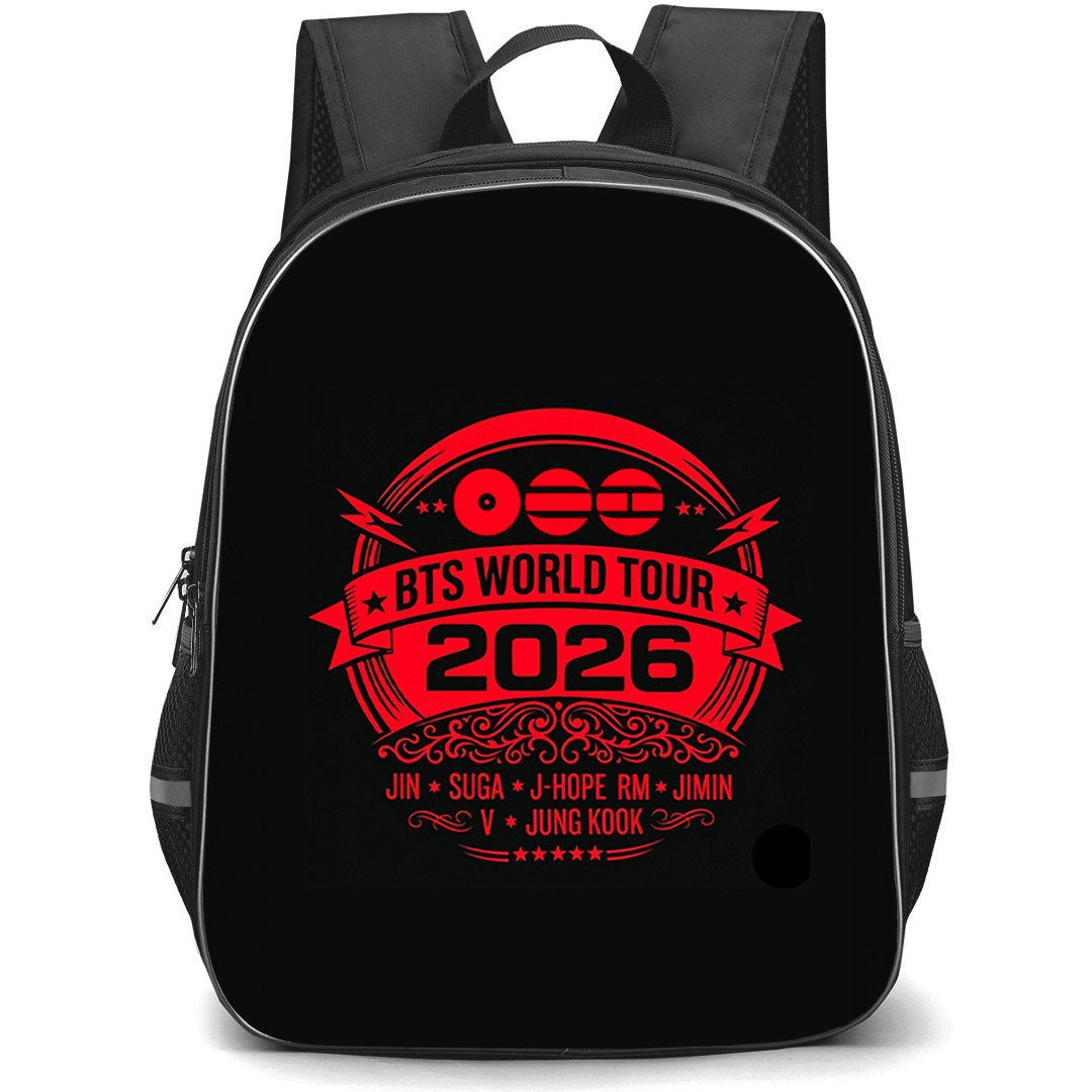 BTS Backpack School Bag StudentPack - BTS World Tour 2026 Red Logo On Black Background