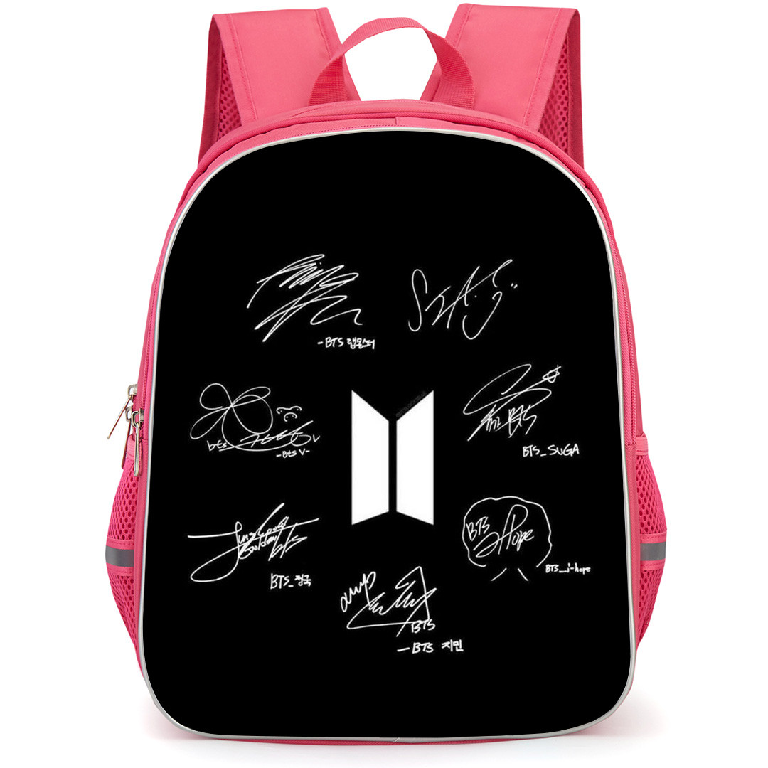 BTS Backpack StudentPack - BTS Army Signature Around The Logo On Black Background
