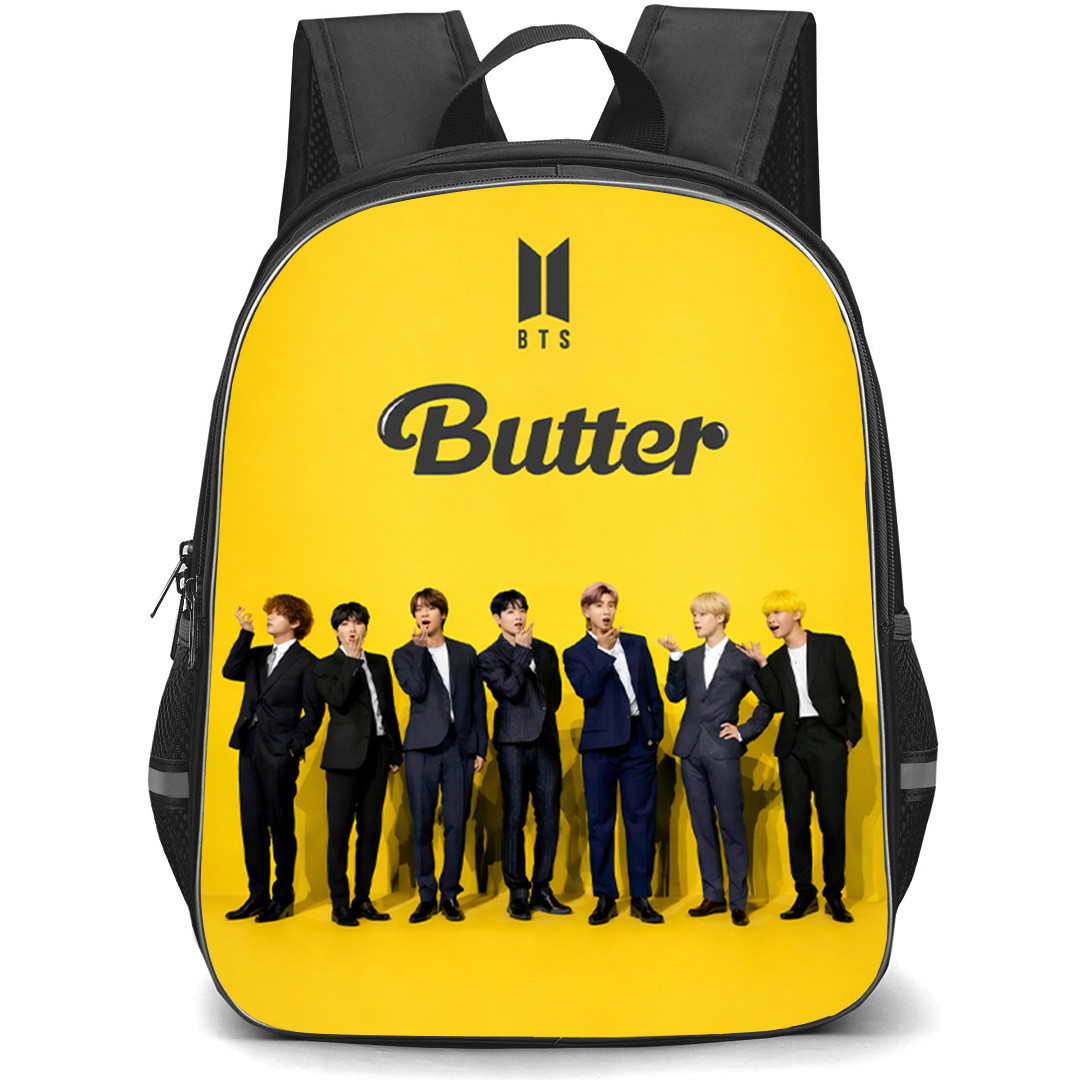 BTS Backpack School Bag StudentPack - BTS Butter Album Yellow Aesthetic Group Poster