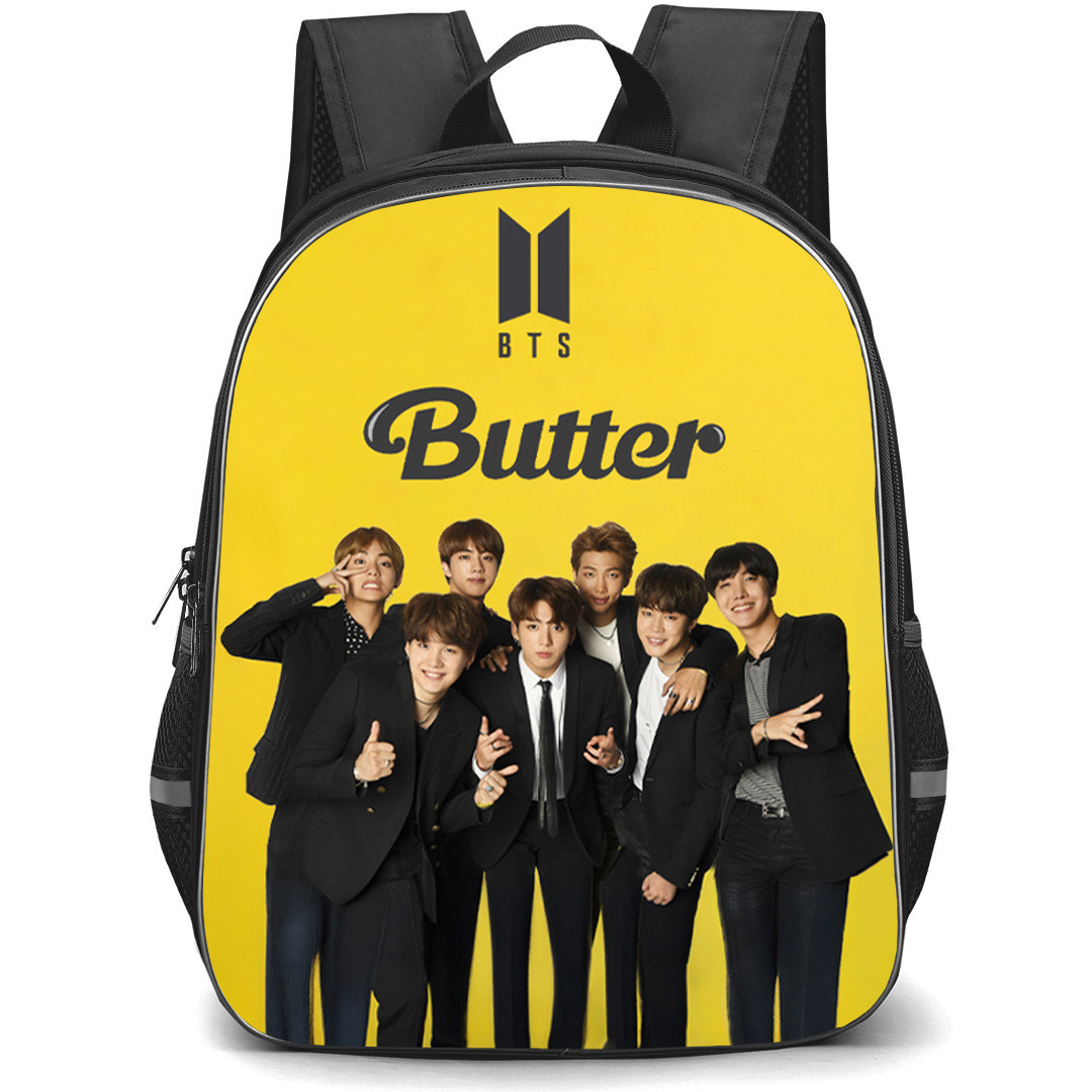BTS Backpack School Bag StudentPack - BTS Butter Yellow Background Group Minimal Poster