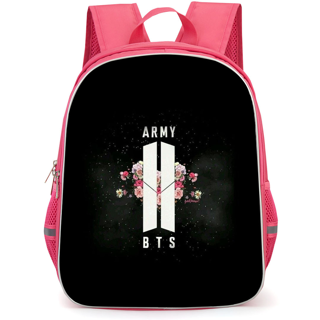 BTS Backpack StudentPack - BTS Floral Logo On Black Background