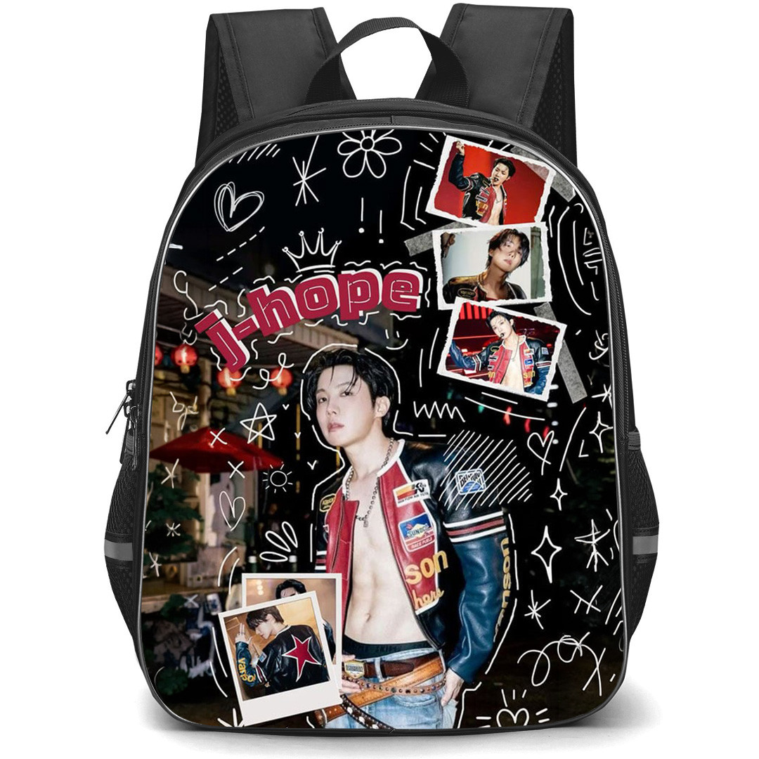 BTS J-Hope Backpack School Bag StudentPack - J-Hope Red Text Collage Poster