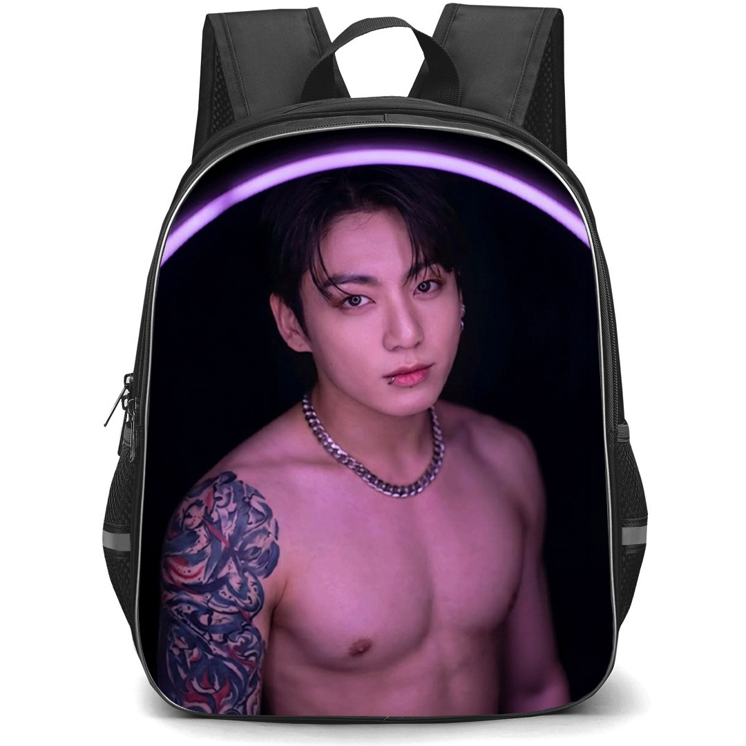 BTS Jung Kook Backpack School Bag StudentPack - Jung Kook Shirtless Pink Lighting Poster