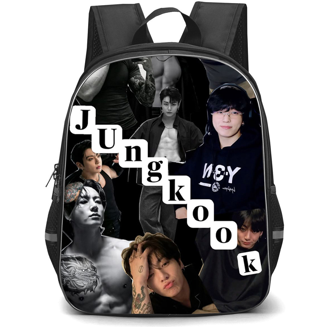 BTS Jung Kook Backpack School Bag StudentPack - Jung Kook Text Collage Poster