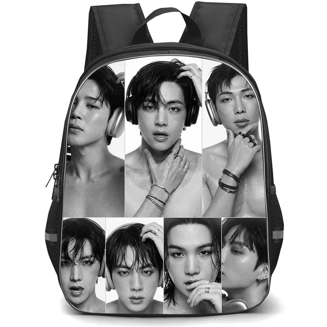 BTS Backpack School Bag StudentPack - BTS Members Grayscale Shirtless Portrait Poster