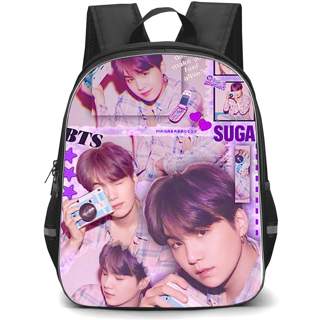 BTS SUGA Backpack School Bag StudentPack - SUGA Holds Camera Collage Poster