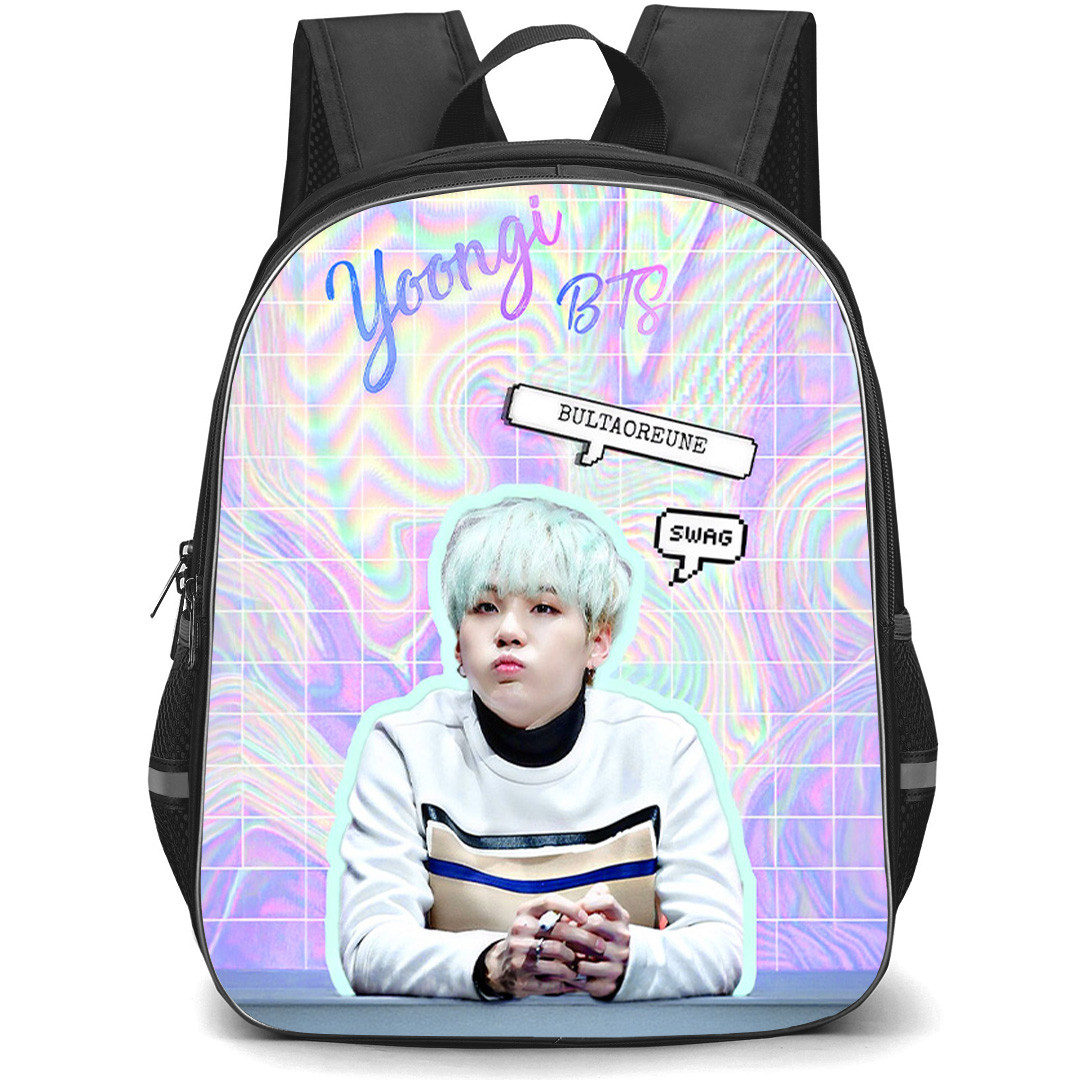 BTS SUGA Backpack School Bag StudentPack - SUGA Purple Psychedelic Collage Poster