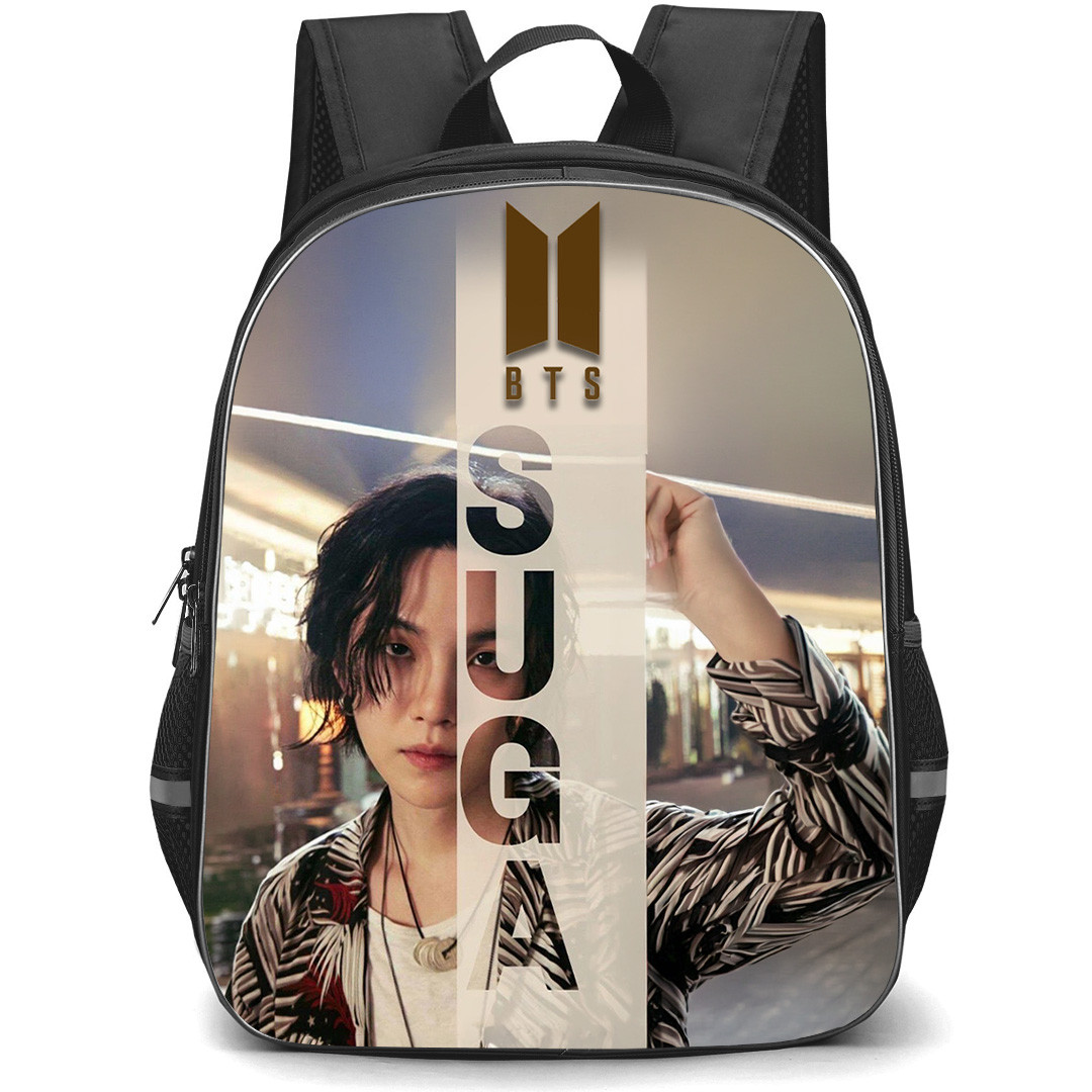 BTS SUGA Backpack School Bag StudentPack - SUGA Vertical Text Split Face Design Poster