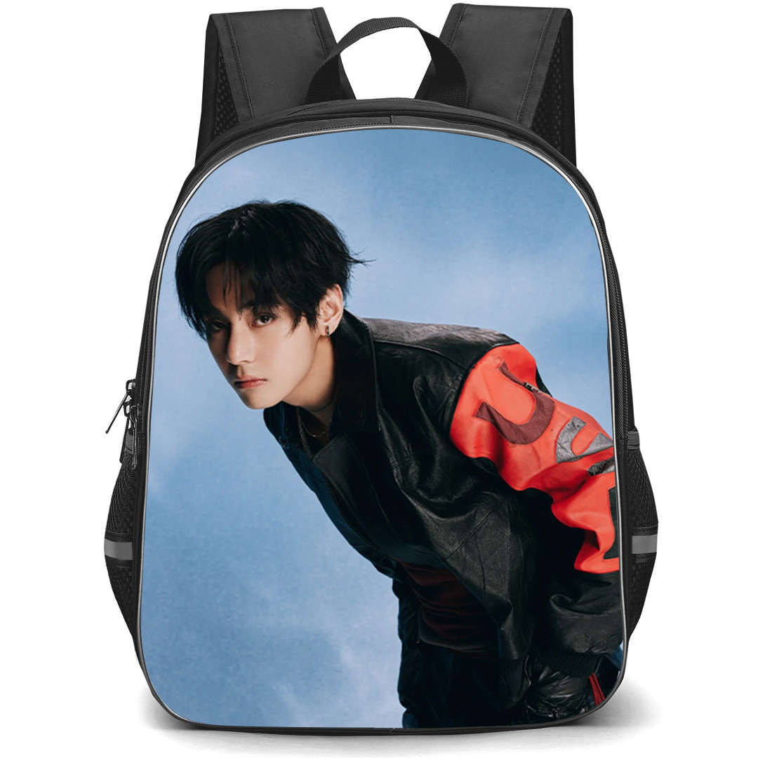 BTS V Backpack School Bag StudentPack - V Stylish Portrait On Blue Background