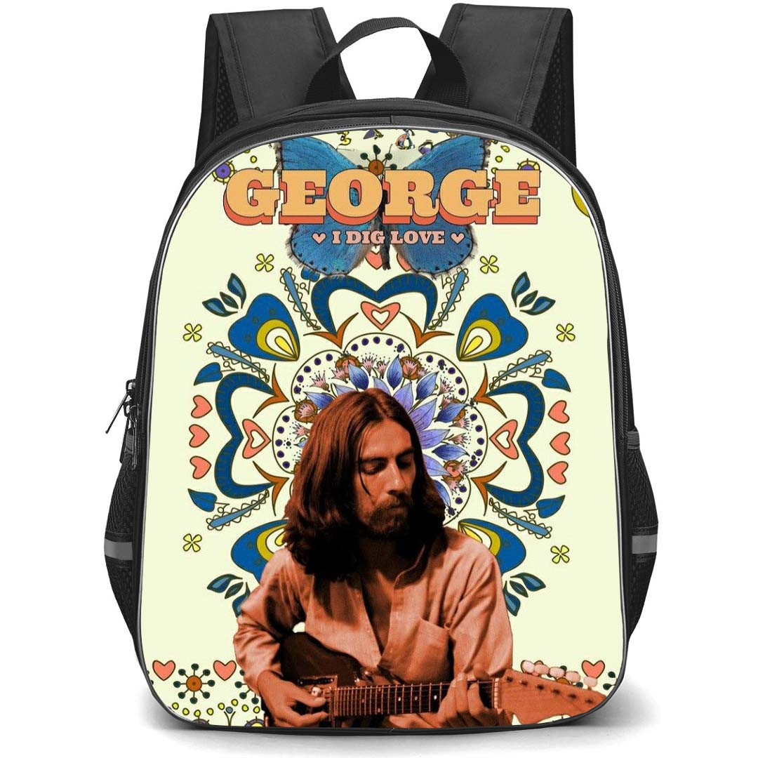 The Beatles George Harrison Backpack StudentPack - The Beatles George Harrison Playing Guitar On Art Background