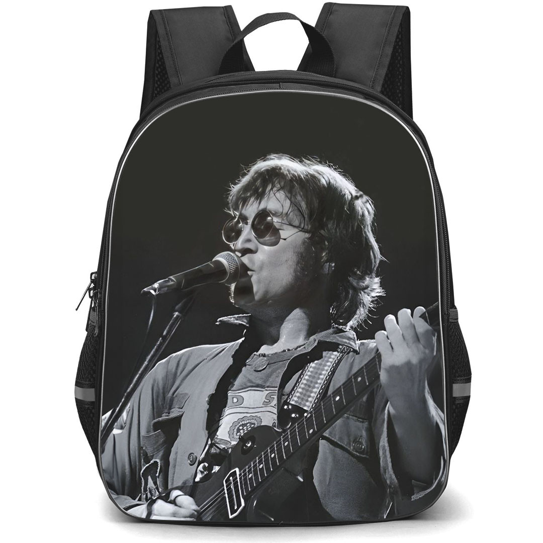 The Beatles John Lennon Backpack StudentPack - The Beatles John Lennon Performing Grayscale Poster