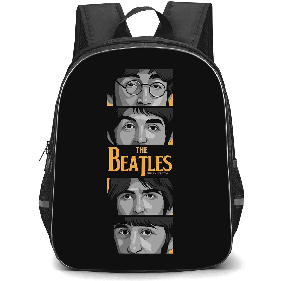 The Beatles Backpack StudentPack - The Beatles Band Member Half Face Illustration Art On Black Background