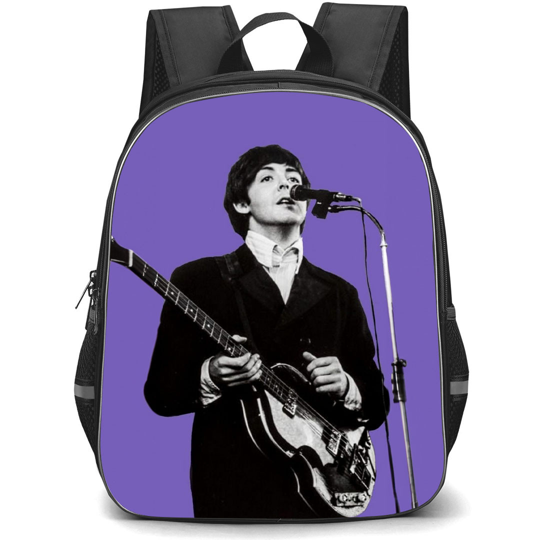 The Beatles Paul McCartney Backpack StudentPack - The Beatles Paul McCartney Singing Grayscale Picture On Purple Background