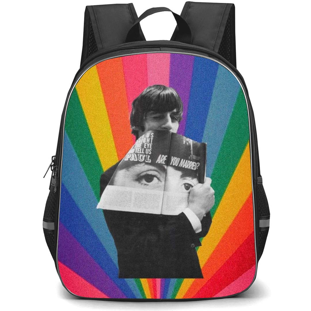 The Beatles Ringo Starr Backpack StudentPack - The Beatles Ringo Starr Grayscale On Rainbow Background