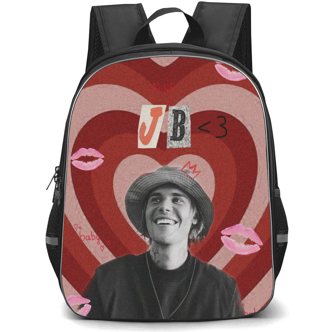 Justin Bieber Backpack StudentPack - Justin Bieber Smiling Portrait Grayscale On Heart Shape