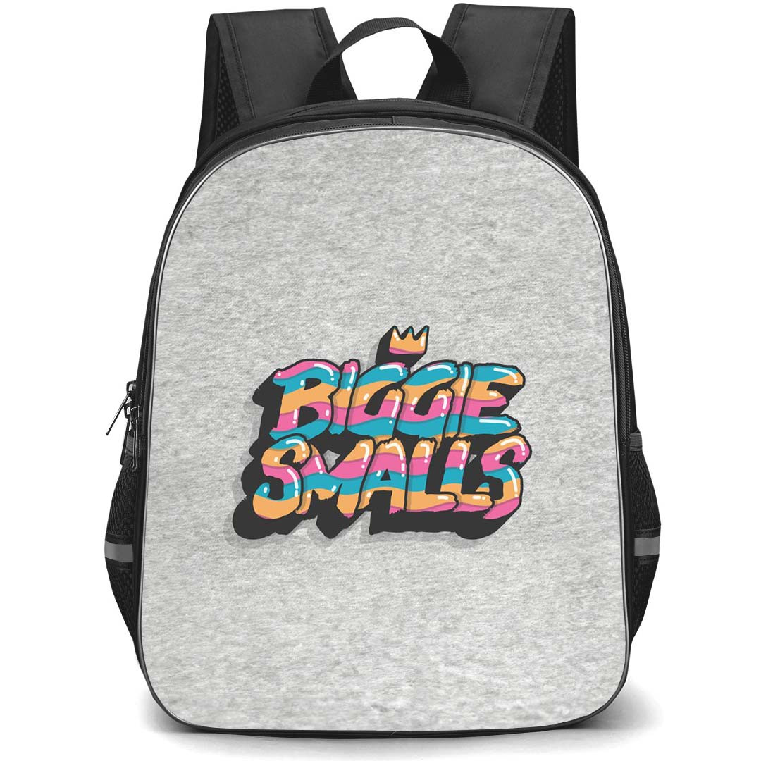 Biggie Smalls Backpack StudentPack - Biggie Smalls Colorful Lettering Logo Gray Febric Background