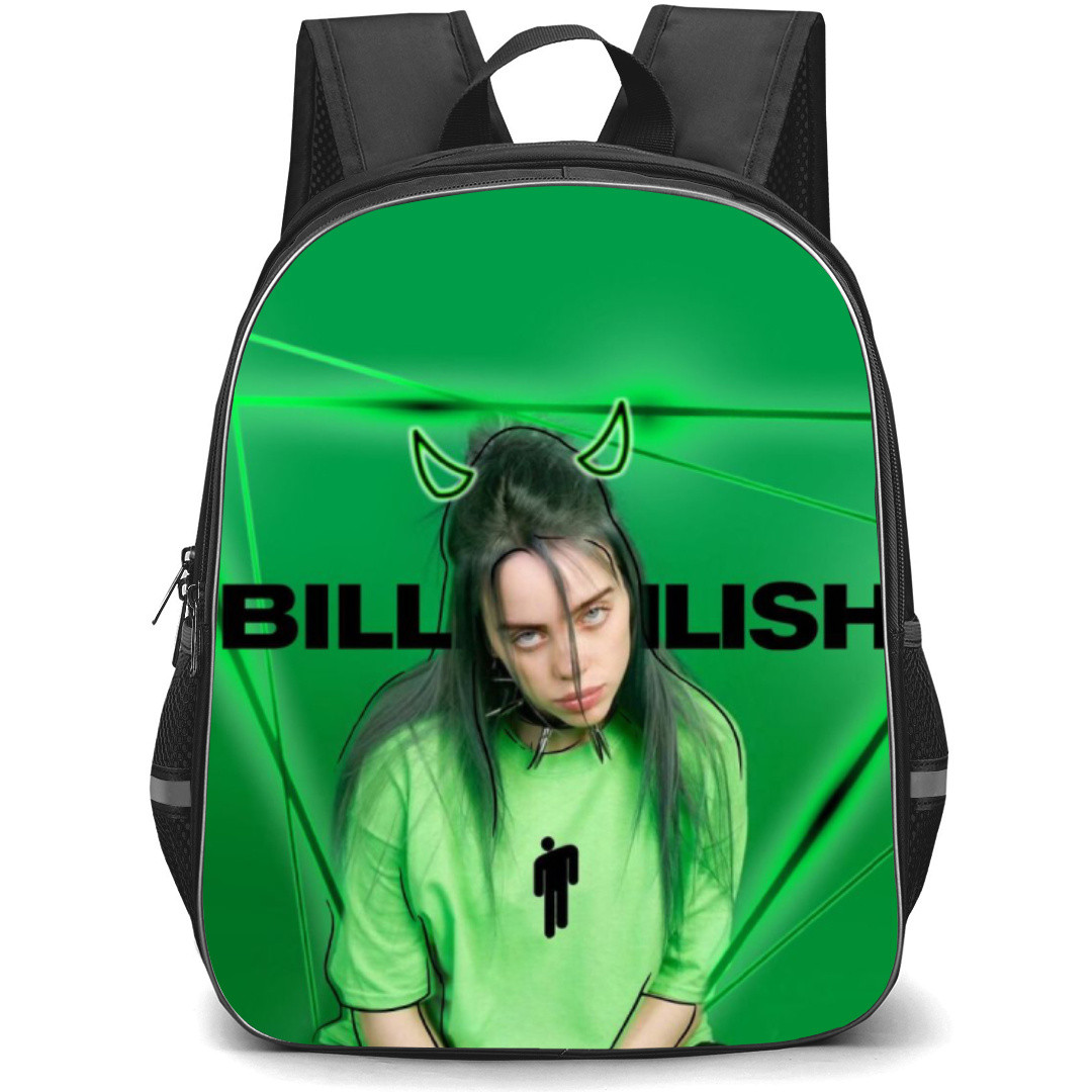 Billie Eilish Backpack Student Pack - Neon Horns Portrait On Green Background